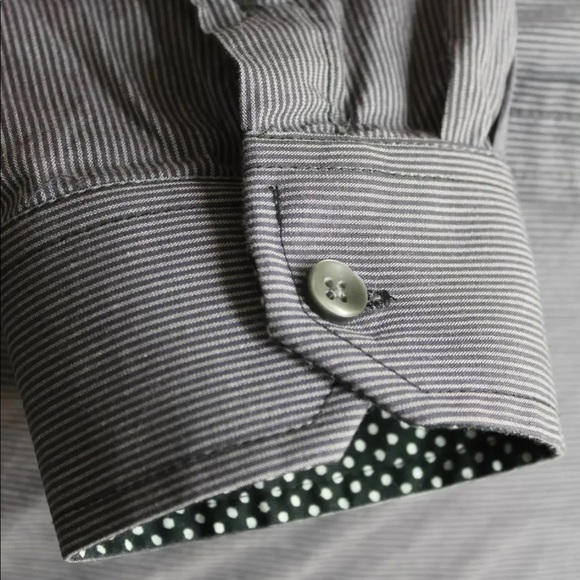 Vroom and Dreesmann Men Long Sleeve Shirt Polo Striped Dark Gray Small Cotton - Picture 4 of 12